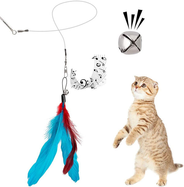 JIARON Cat Toys Interactive Feather Toy, 2PCS Retractable Wand and 10PCS Replacement Teaser with Bell Refills, Interactive Catcher and Funny Exercise for Kitten.4