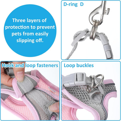 Bunny Harness and Leash Set Breathable Pet Rabbit Harness and Leash Set Soft Rabbit Leashes Reflective Strips Jacket Escape-Proof Walking Gear for Rabbits, Small Kitten, Puppy, Guinea Pigs (Pink, XXS)4