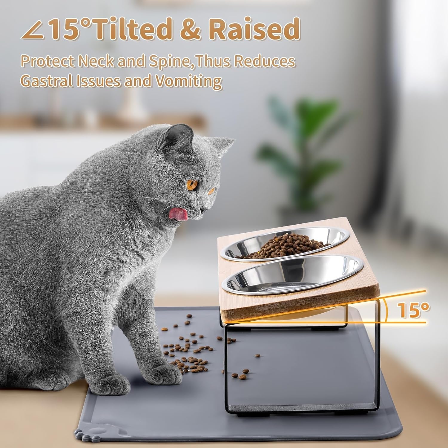 upgraded-elevated-cat-bowls-with-food-mat-15-tilted-stand-anti-vomiting-raised-cat-dishes-for-food-and-water-2-stainless-steel-bowls-for-cats-and-puppy