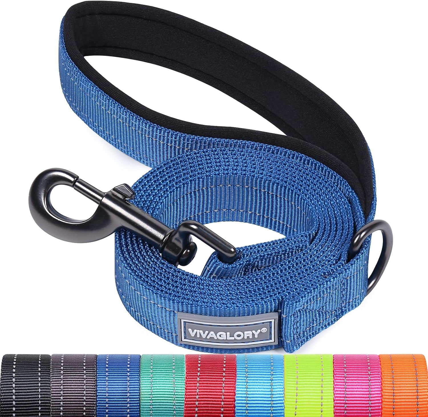 vivaglory-dog-leash-puppy-leash-for-collar-3ft-x-1in-black-with-soft-padded-handle-for-training-walking-heavy-duty-double-layer-nylon-pet-puppy