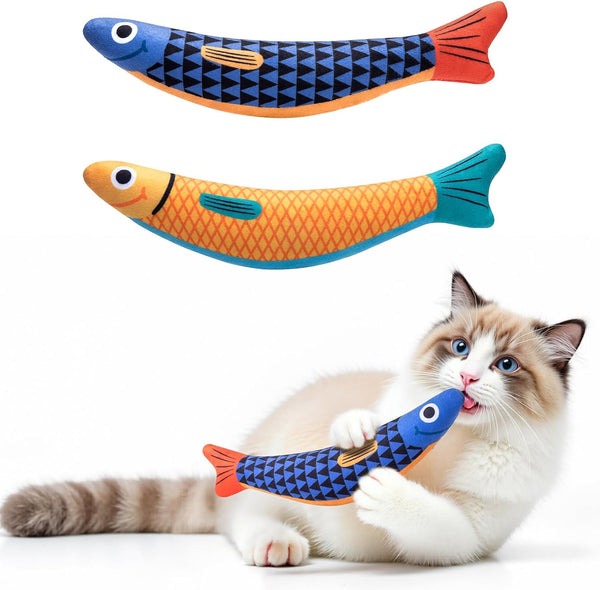 Petbusy Cat Toys With[5000Mg A+Natural Catnip &Silvervine] [Baby Grade] Interactive Soft Chew Kicker Cat Toys for Indoor Cats & Kittens, [Crinkle &Bell] Fish Sound Toy, Drives Bored Cat Crazy with Fun12