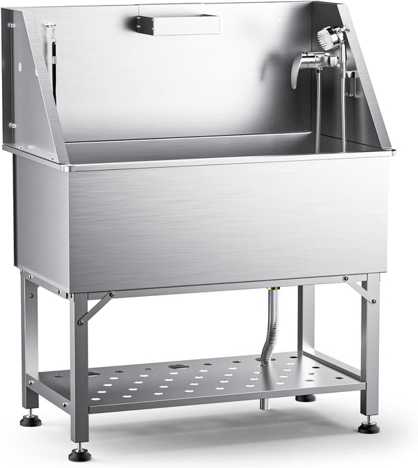 38" Stainless Steel Dog Washing Station Professional Dog Bath(38In) | Seamless Soaking Tub,Non-Slip & Leak-Proof,Bottom Storage Shelf & Hair Catcher,Pet Grooming for Small & Medium Dogs1