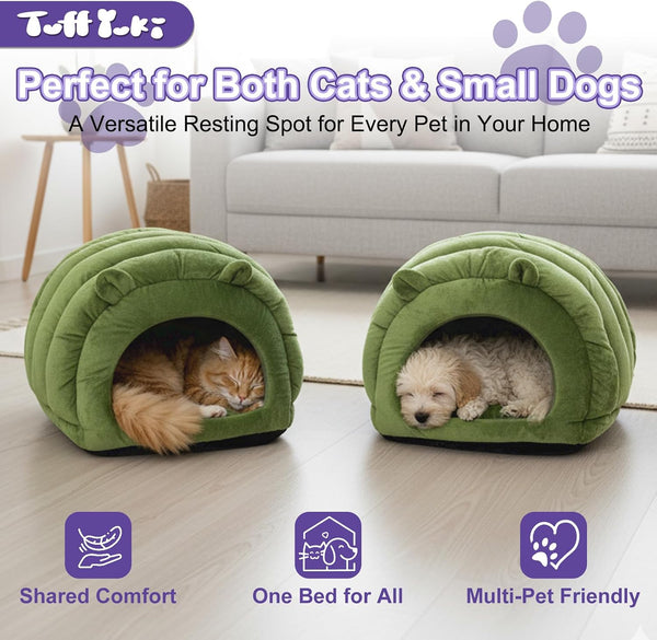 Cat Cave Bed, Orthopedic Memory Foam anti Anxiety Cat Bed for Indoor Cats, Cozy Plush Caterpillar Tunnel Cat Bed, Non Slip Pet Bed Fits Cats up to 15 Lbs, Green5