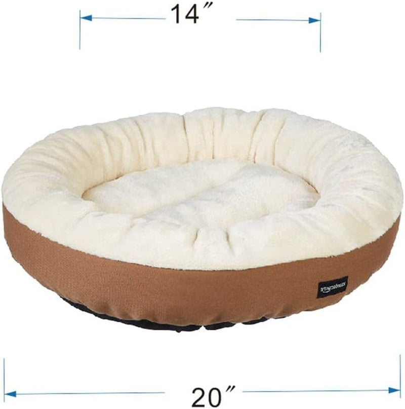 amazon-basics-round-bolster-pet-bed-for-dog-or-cat-with-flannel-top-20-0-l-x-20-0-w-x-6-0-th-up-to-11lbs-brown-and-ivory