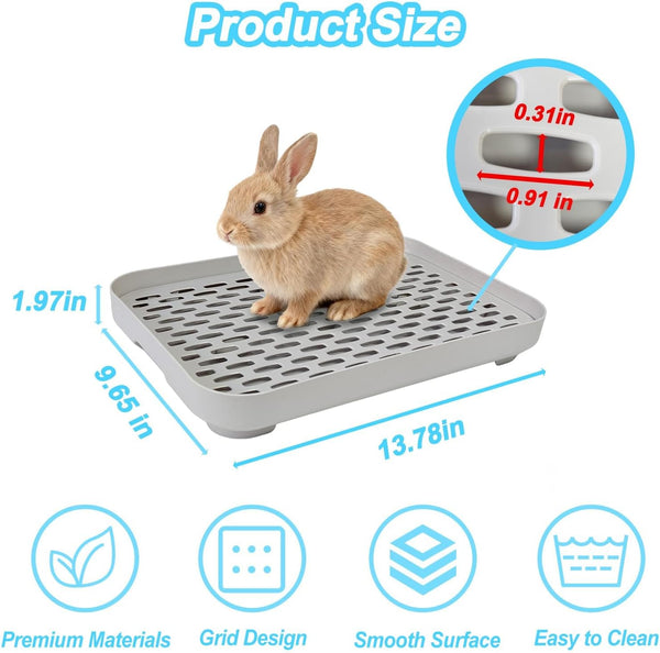 Kathson Rabbit Litter Box, Bunny Potty Trainer Tray Guinea Pig Litter Box with Grid, Small Animal Toilet for Bunny Guinea Pigs Ferret Cats Chinchilla (Grey, Large)2