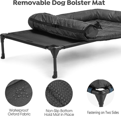 Veehoo Outdoor Elevated Dog Bed with Waterproof Bolster Cushion, Cooling | Raised Dog Bed with Removable & Washable Mat Topper, Breathable Mesh, Dog Couch Cot for Indoor Outdoor, 42", Large, Black4