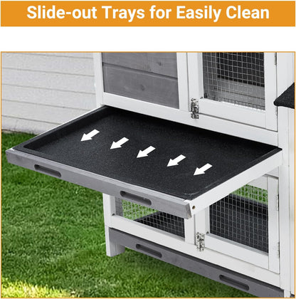 Garvee 58'' Bunny Hutch Indoor Bunny Cage, with 3 Removable Trays | Wooden Waterproof Roof Rabbit Hutch Indoor/Outdoor, 2-Tier Bunny House/Chicken Coop, Gray and Black4