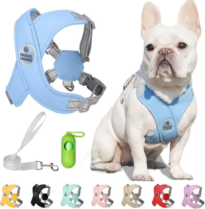 Patas Lague Dog Harness with Leash Set Adjustable Soft Padded Step-In Dog Vest No Choke No Pull Reflective for Small Medium Pets with Poop Bags and Dispenser, Solid and No-Chew, Pink M23