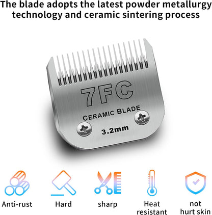 7FC Dog Grooming Ceramic Blades,Compatible with Andis,Oster A5,Wahl KM10 | Size 7FC Detachable Ceramic Blade 1/8-Inch 3.2MM Cut Length,3 Pack2