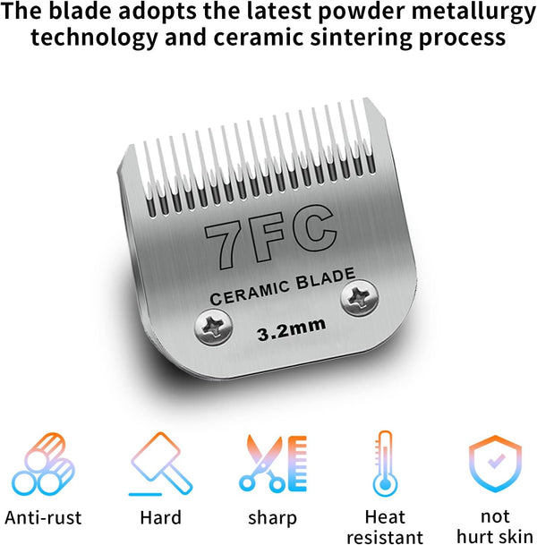 7FC Dog Grooming Ceramic Blades,Compatible with Andis,Oster A5,Wahl KM10 | Size 7FC Detachable Ceramic Blade 1/8-Inch 3.2MM Cut Length,3 Pack2