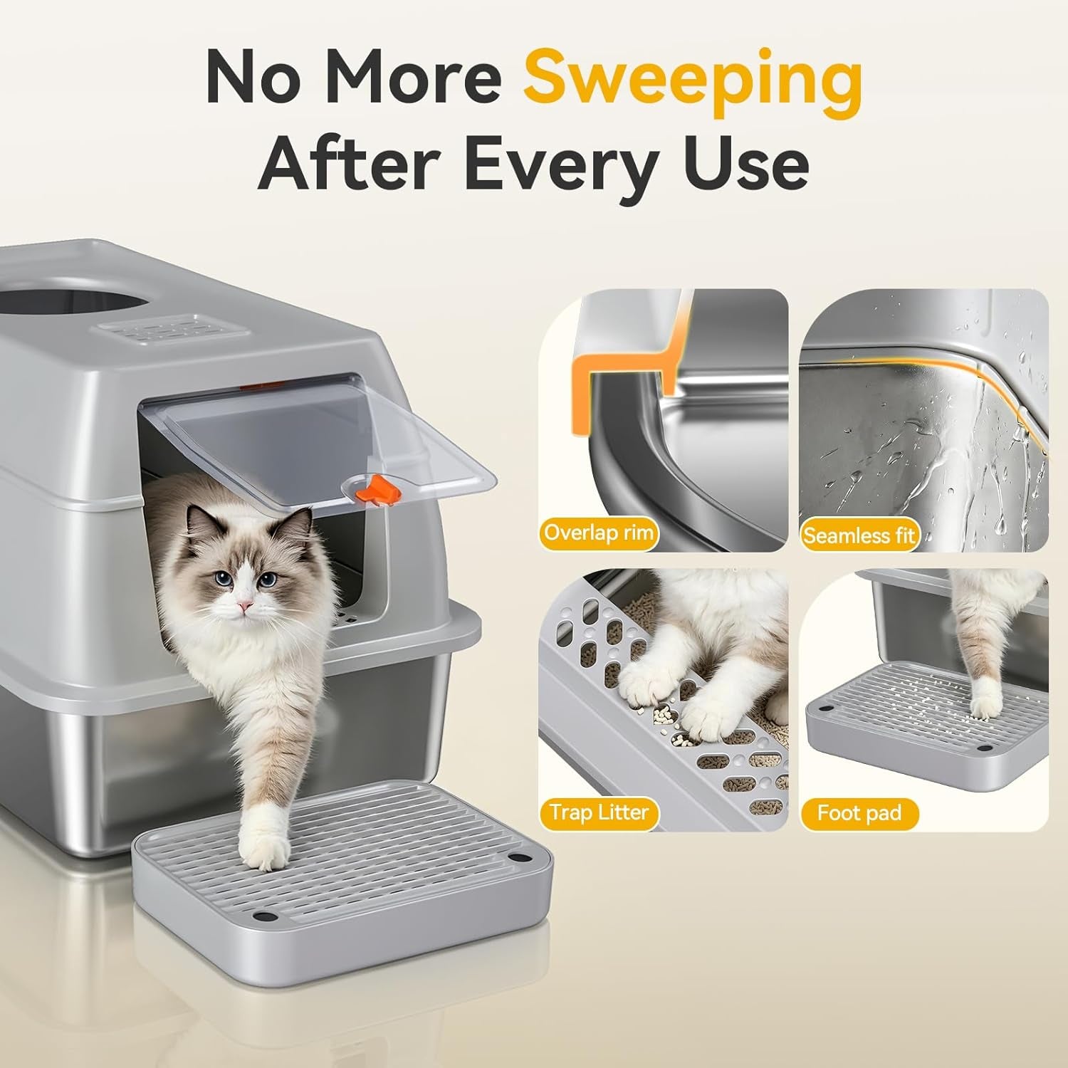 xl-enclosed-stainless-steel-litter-box-with-lid-light-gray-covered-high-sided-rustproof-leak-proof-easy-clean-odor-control-includes-scoop-step