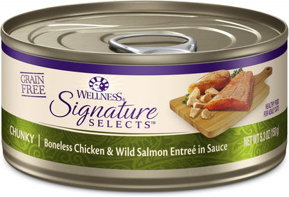 Wellness CORE Signature Selects Flaked Adult Canned Wet Cat Food, Natural, Protein Rich, Grain Free, Skipjack Tuna and Wild Salmon Entrée Recipe, 2.8 Oz, Pack of 12 Cans25