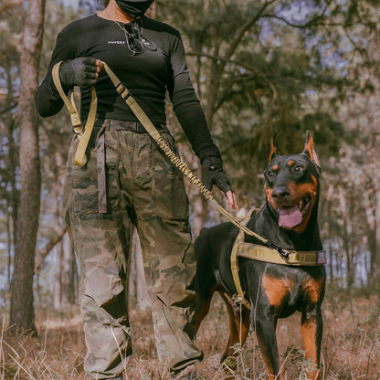 Forestpaw Tactical Dog Leash for Large Dogs, Khaki, 4-5FT | Heavy Duty Bungee, Shock Absorption, 2 Padded Handles, for Training Running Walking3