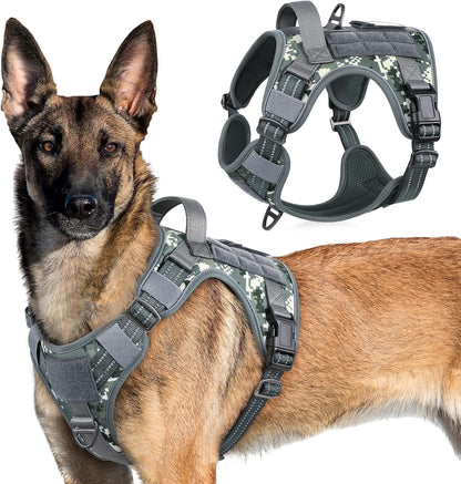 Rabbitgoo Tactical Dog Harness for Large, No Pull Military Service Vest | Molle & Handle, Heavy Duty, Adjustable, Reflective Straps, Easy Control for Training Walking, Black, Large30