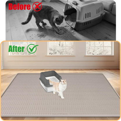 Silicone Cat Litter Mat 47" X 35" Cat Mat for Litter Box, Khaki | Extra Large Cat Litter Trapping Mat for Floor, Waterproof, Non-Slip Kitty Litter Box Mat with Raised Edge, Easy to Clean4