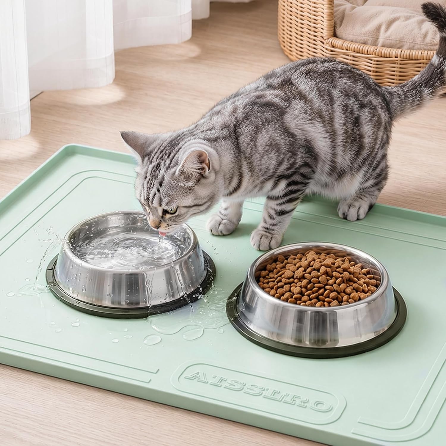 22x19-pet-feeding-mat-waterproof-nonslip-cats-and-dogs-water-bowl-mat-silicone-0-59-raised-edges-contain-food-water-spills-easy-to-clean-bpa-free-reinforced-to-resist-collapse-light-green