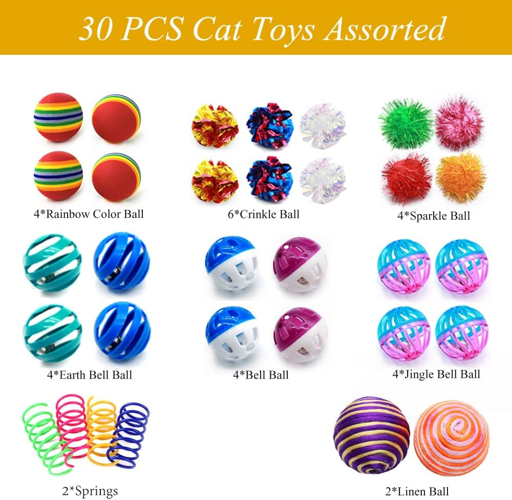 lasocuhoo-cat-toys-kitten-assortment-rainbow-crinkle-sparkle-bell-sisal-balls-for-all-cats-30-packs