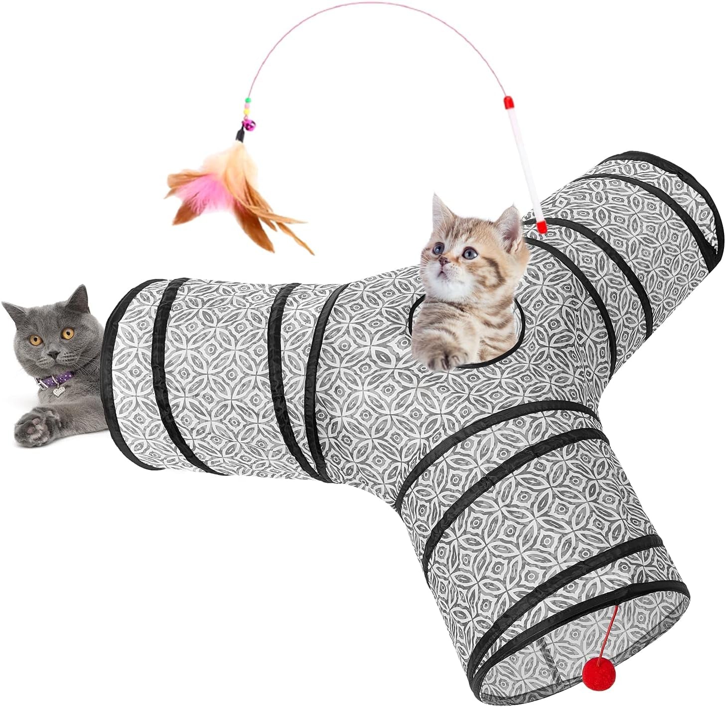 tempcore-pet-cat-tunnel-tube-toys-3-way-collapsible-tunnels-for-indoor-cats-interactive-tube-with-teaser-wand-peek-holes-hanging-ball-black-blue