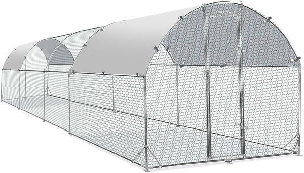 Large Metal Chicken Coop round Top Upgrade Tri-Supporting Wire Mesh Chicken Run,Chicken Pen with Water-Resident and Anti-Uv Cover,Duck Rabbit House Outdoor (6.6'L X 9'W X 6.5'H)15