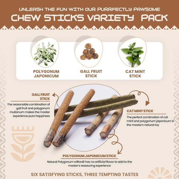 HUPA Cat Chew Sticks | Anxiety Relief & Digestive Support, Kitten Teething Chews, Cat Dental Chews | Natural Catnip Teething for Indoor Cats, Energetic Chew for All Ages & Breeds | 6 Sticks3