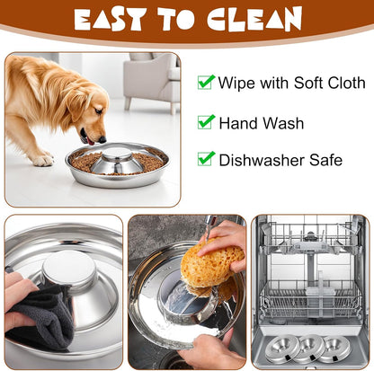 4 Pcs Stainless Steel Puppy Bowls, 10.2 Inch Silver Multiple Puppy Feeding Station, Non Skid Dog Food and Water Bowls for Weaning, Litter Feeding, and Slow Feeder Use4