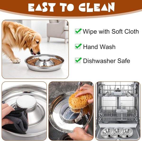 4 Pcs Stainless Steel Puppy Bowls, 10.2 Inch Silver Multiple Puppy Feeding Station, Non Skid Dog Food and Water Bowls for Weaning, Litter Feeding, and Slow Feeder Use4