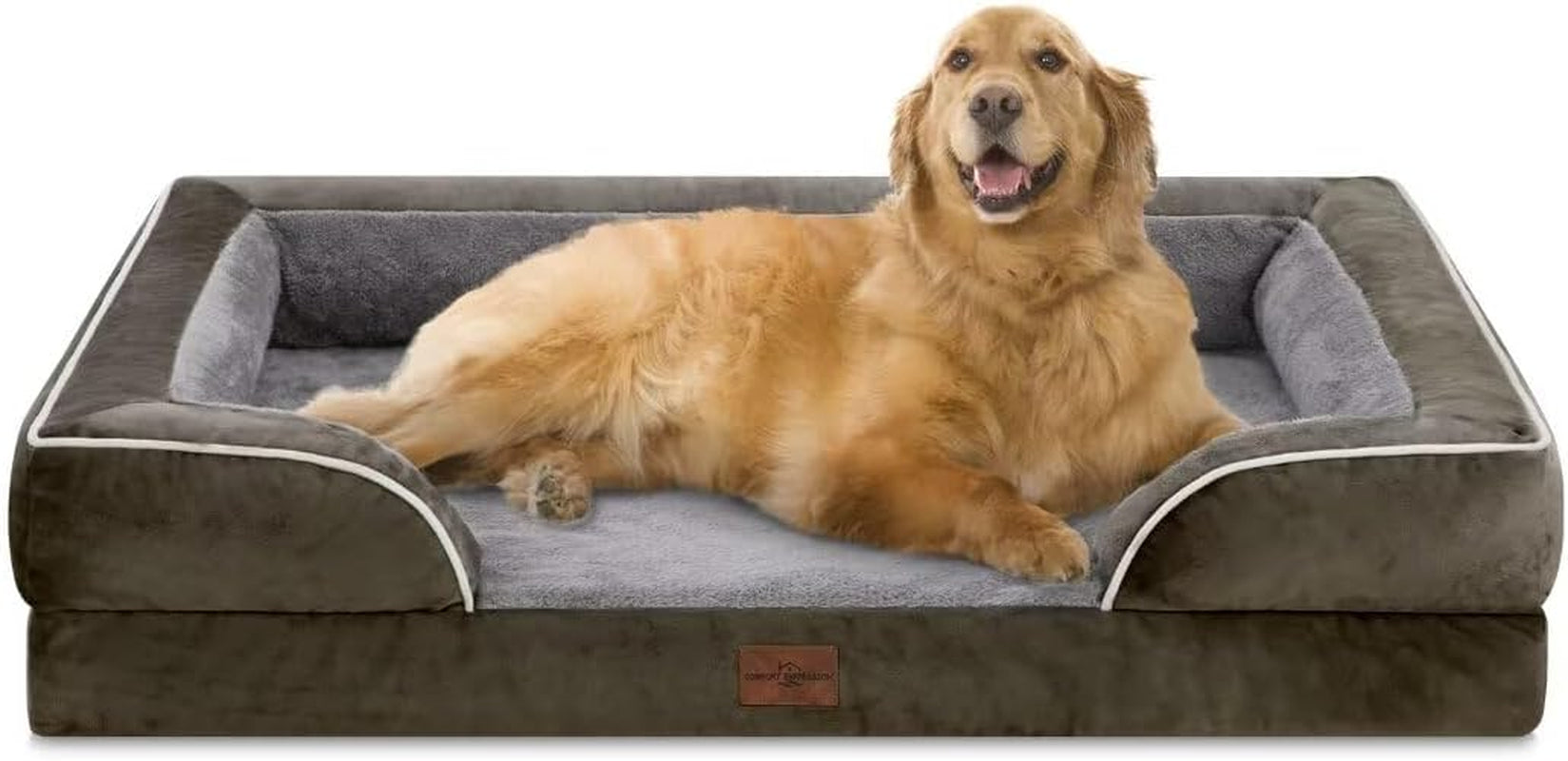 comfort-expression-orthopedic-dog-bed-for-extra-large-dogs-with-bolster-waterproof-dog-couch-bed-with-washable-cover-non-slip-bottom-supportive-egg-crate-foam-xl-pet-bed-42x30-inch