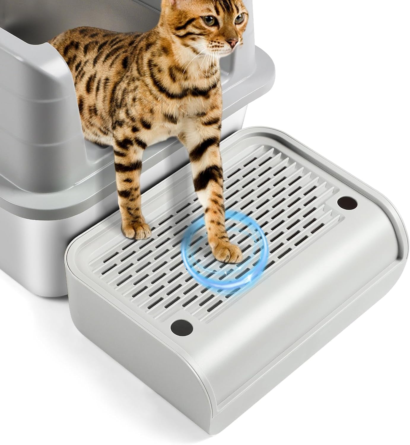 large-cat-litter-box-step-mat-16-5x11-2-cat-ramp-stairs-cat-litter-catcher-for-self-cleaning-litter-box-cats-pedal-step-stool-ideal-for-kitten-older-cats-light-grey