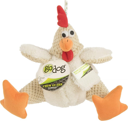 Godog Checkers Fat Rooster Squeaky Plush Dog Toy, Chew Guard Technology - White, Large6