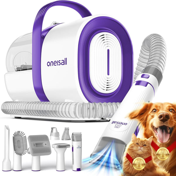 Oneisall Dog Grooming Vacuum, Pet Grooming Vacuum with Clipper Nail Grinder, 1.5L Dust Cup Dog Deshedding Brush with 7 Tools for Shedding Pet Hair, Home Cleaning(Blue)10