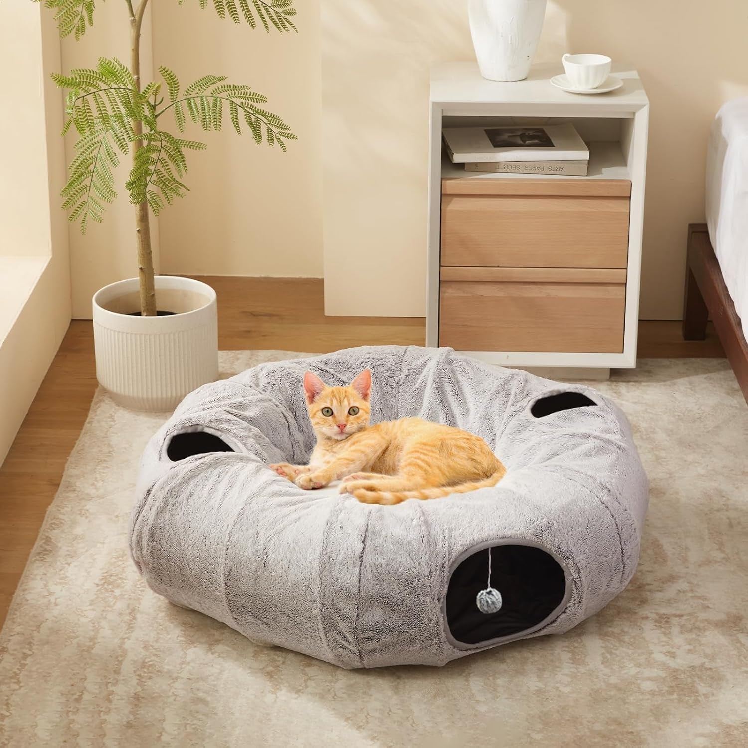 windracing-cat-tunnel-bed-for-indoor-cats-cute-cat-donut-tunnel-with-washable-circle-cushion-round-pet-play-toy-for-kitten-puppy-rabbit-grey