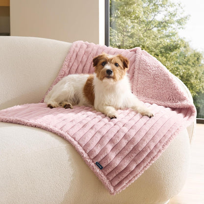 Bedsure Comfyfleece™ Waterproof Dog Blankets for Large Dogs,50X60 Cream | Soft Plush Couch Cover,Washable Corduroy Fleece for Furniture Protector,Cozy Calming Reversible Pet Blanket for Senior Dogs22