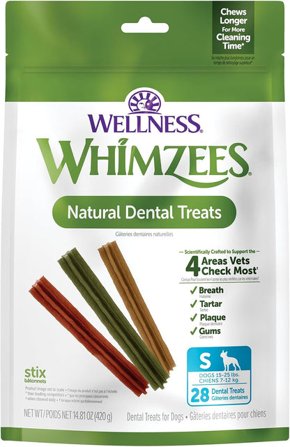 Whimzees Wellness Stix Natural Dog Dental Treat, Chews, Freshens Breath, Medium Size Sticks, 14.81 Oz Bag, 14 Count18