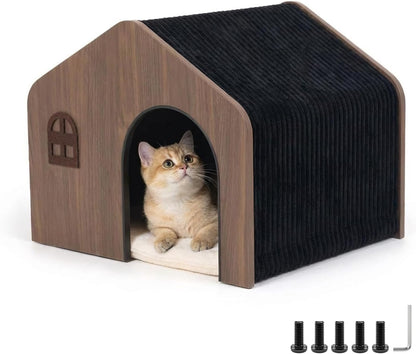 Modern Wooden Cat House Indoor – E0 Grade Enclosed Cat Cave Bed with Washable Cushion, Eco-Friendly Non-Toxic Pet Furniture for Kittens & Medium Cats up to 20 Lbs1
