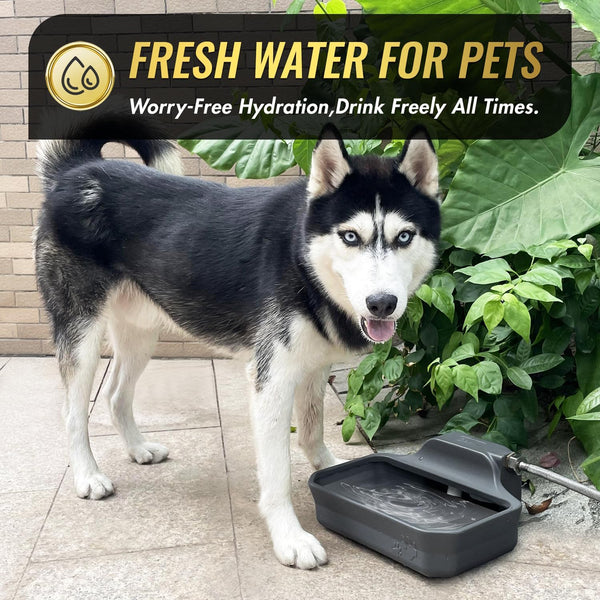 FICUSWIN 135OZ Automatic Water Dispenser for Large Dogs Patented Outdoor Dog Water Bowl Dispenser Automatic Dog Feeder Fit 3/4'' GHT Faucet Dog Waterer Include Water Hose Extra-Large Drinking Area4