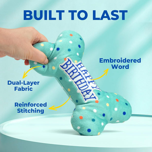 Primepets Dog Birthday Toys, Plush Dog Squeaky Toys, Stuffed Puppy Chew Toy for Small Medium Large Dogs, Bone Pet Toy4