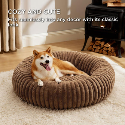 Bedsure Comfyfleece™ Donut Large Dog Bed - Washable Faux Fur with Corduroy Fleece & anti Slip Bottom, round Pet Bed with Removable Cover, Camel Brown, 36X36X8 Inches | 36X36X8In,Calming round Pet Bed,Support Plush , with Removable Corduroy Fleece for Big Dog,Anti Slip Bottom,Camel Brown4