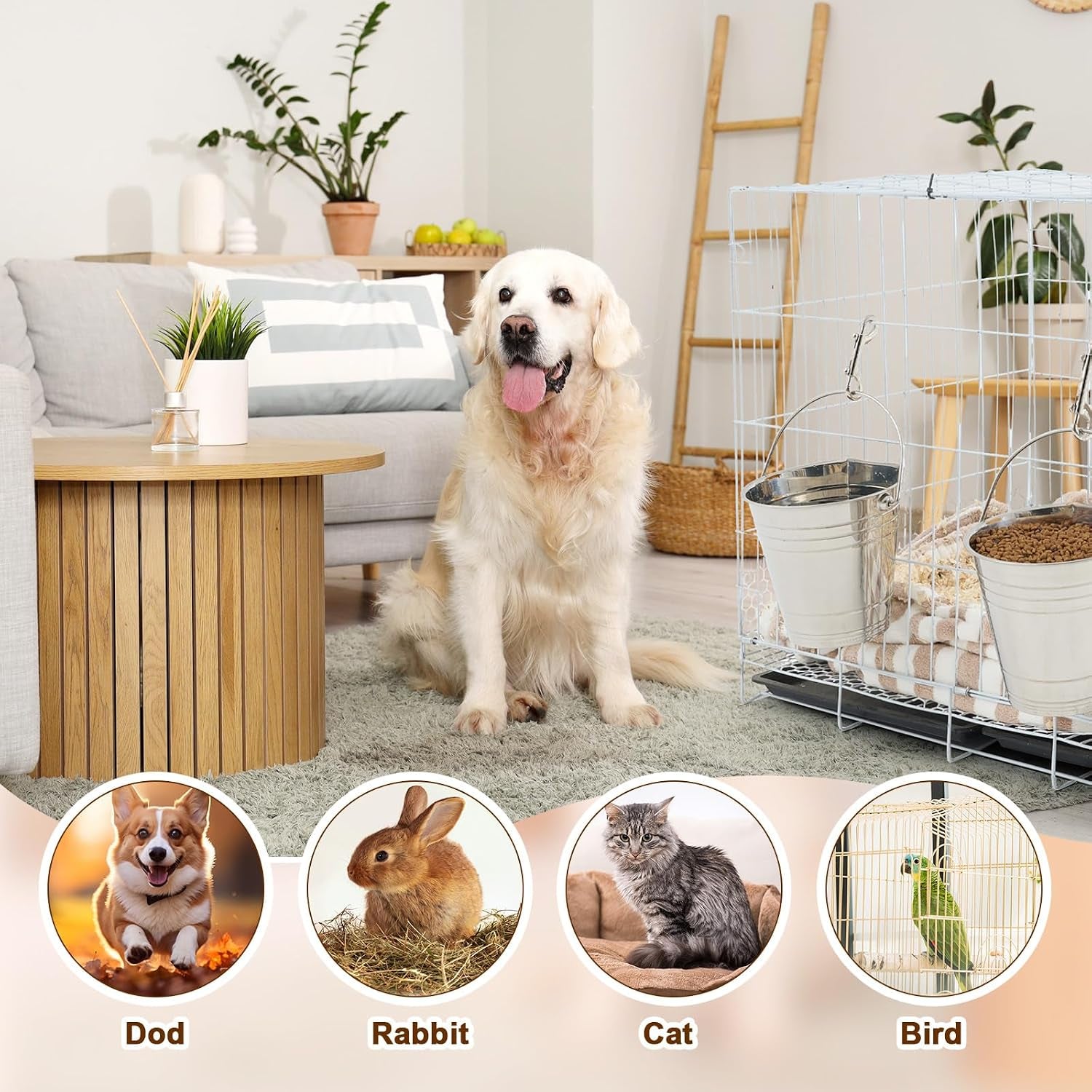 mumufy-4-set-2-quart-stainless-steel-flat-side-bucket-durable-water-pails-with-double-ended-snaps-small-metal-bucket-flat-back-water-pails-for-dogs-cats-kennels-cages-fences-pet-container