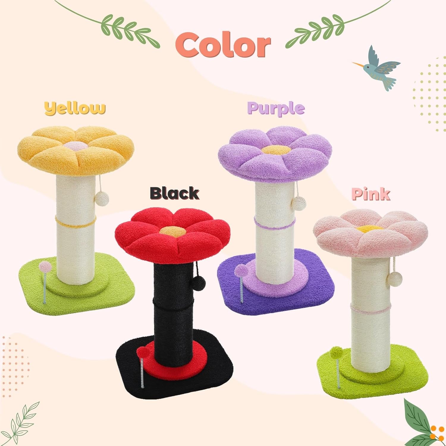 pequlti-flower-cat-scratching-post-super-thick-5-5in-sisal-post-pink-small-cat-kitten-scratcher-removable-flower-bed-sisal-spring-ball-enlarged-double-base-cute-pink-flower-cat-tree