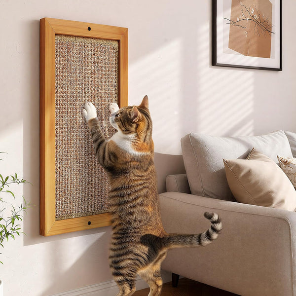 Wall Mounted Cat Scratching Post, Wooden Sisal Scratcher for Indoor Cats | Natural Wood Frame with Durable Sisal Rope Surface, Protects Furniture, Easy Wall Mount. Sturdy for Large Cats.8