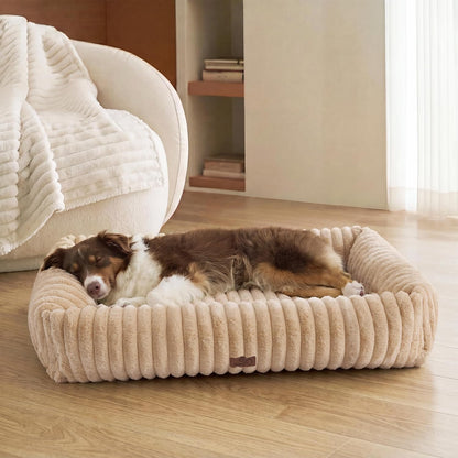 Bedsure Comfyfleece™ Cute Dog Bed for Small Medium Dogs Washable,25In Cream | Furry Puppy Beds,Square Rectangle Orthopedic Corduroy Aesthetic Pet Beds,Removable Zipper Cover,Non-Slip Bottom,Up to 15 Lbs20