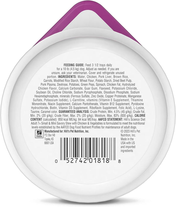Hill'S Science Diet Adult 7+ Small & Mini Wet Dog Food | #1 Veterinarian Recommended, Chicken & Vegetables, 3.5 Oz. Trays, 12-Pack2