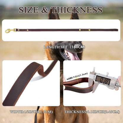 Leather Dog Leash 6 Ft X 1/2 Inch Heavy Duty Genuine Leather Dog Training Leash Soft and Strong Leather Leash for Small and Medium Dogs Brown3