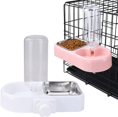 Love Dream Crate Dog Bowl, No Spill Kennel Hanging Pet Food Water Bowl Set | Automatic Water Dispenser and Removable Stainless Steel Bowls Raised Double Bowls for Indoor Cats, Rabbit, Small Medium Dogs1