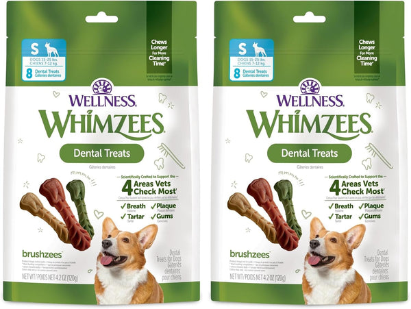 Whimzees Wellness Brushzees Natural Dog Dental Treat, VOHC Accepted Chews, Freshens Breath, Extra-Small Size, 12.7 Oz Bag, 48 Count18