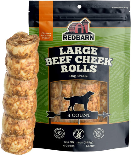 Redbarn Pet Products All-Natural Large Beef Cheek Rolls for Dogs, Uncoated - Single Ingredient Grain-Free Chew Treat Naturally Rich in Collagen - No Artificial Preservatives - Pack of 417