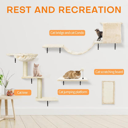 Cat Wall Shelves, Space-Saving Wall-Mounted Cat Climbing Set for Large Cats | Multi-Level Climbing System, Wall Furniture, Bed, Steps, Hammock, Wall Scratcher, Indoor Cat 40 Lbs Small Place Corner Room2