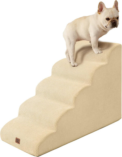 EHEYCIGA Curved Dog Stairs Ramp for 5-Step High Beds, 22.6" H Dog Steps | 33D Density of Pure Foam, for Small Dogs and Cats, Pet Stairs for High Bed Climbing, Non-Slip Balanced Pet Step Indoor, Grey18