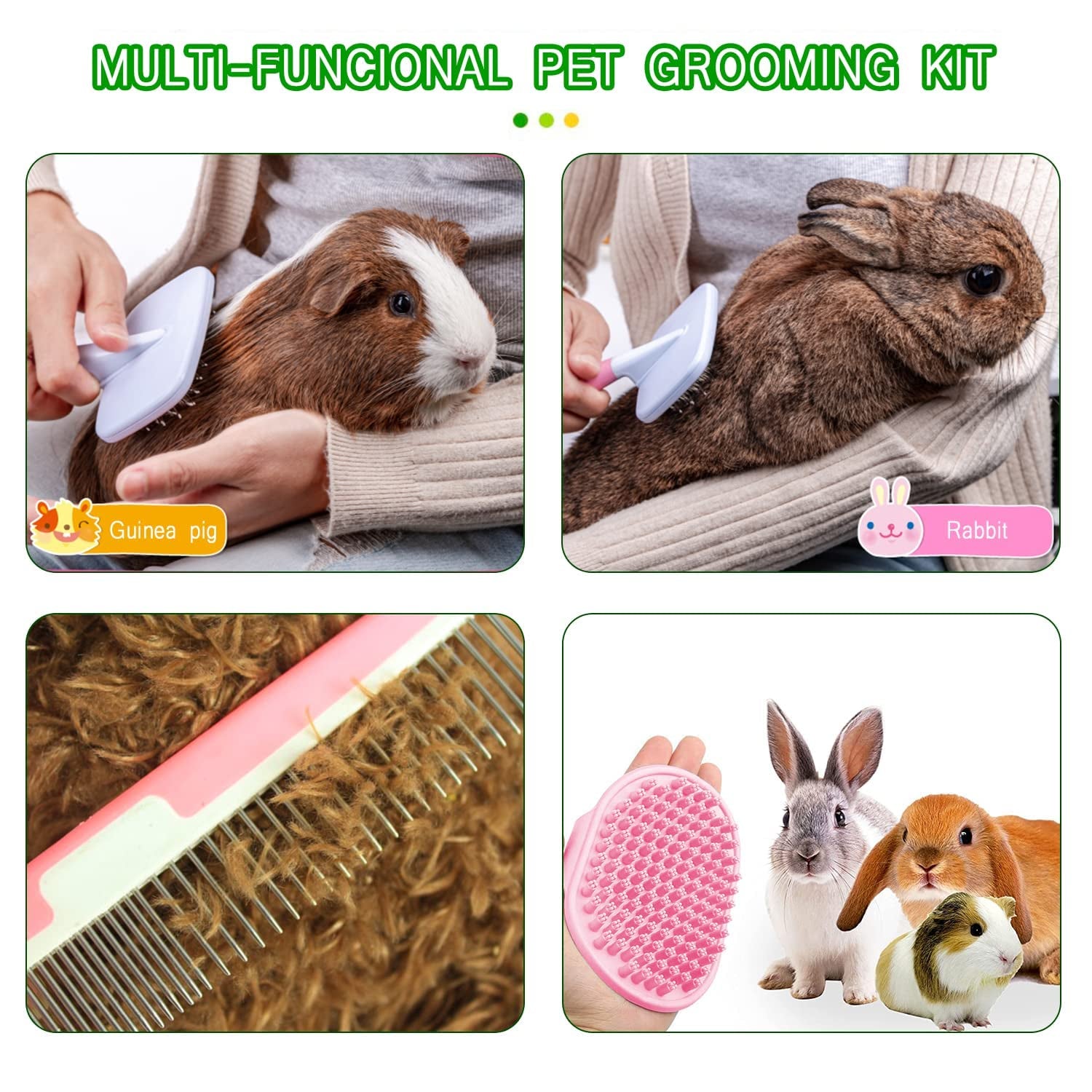 small-animal-pet-grooming-kit-with-pet-shedding-slicker-brush-bath-massage-glove-pet-grooming-comb-nail-clipper-trimmer-for-rabbit-puppy-kitten-guinea-pig-hamster-ferret-pink