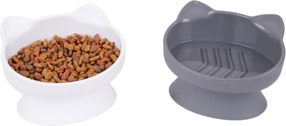 Kitty City Elevated Cat Bowls (Set of 2), Whisker-Friendly Raised Cat Food & Water Dishes, Modern Pedestal Design, Dishwasher Safe, 6.5 Oz Each – White & Gray10